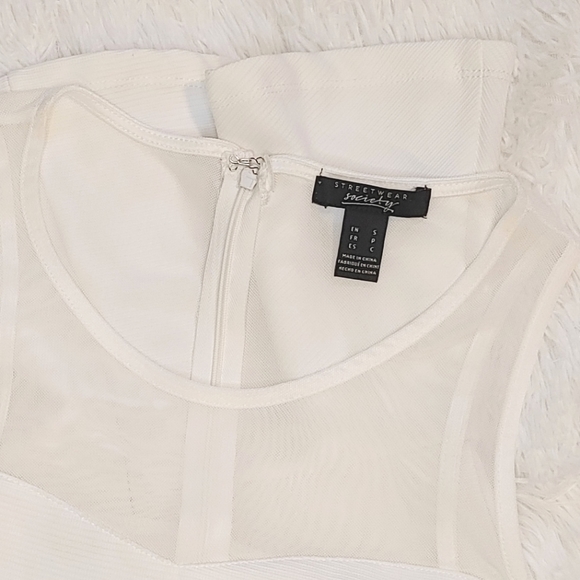 Streetwear Society || Mesh Peplum Top with Zip Back, Small, White - Picture 2 of 3